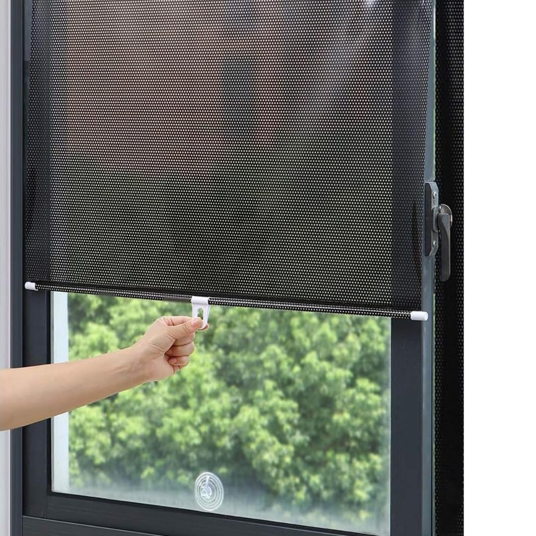 Suction Cup Roller Blind Window Blind Sun Protection Blackout Roller Blind Privacy Screen and Sun Protection No Drilling Required (Black, 58 * 125cm)