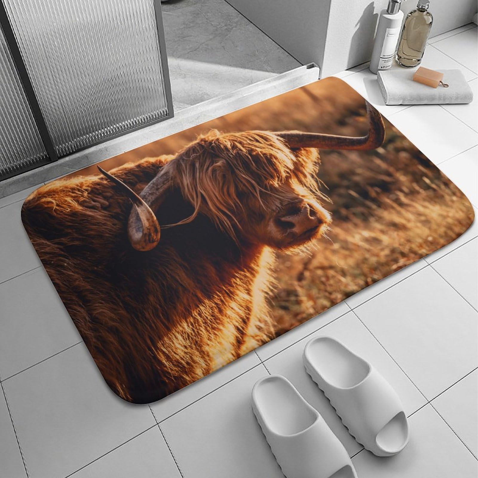 40X60Cm Door Mat Highland Cow In Field Door Matt Indoor Easy Clean Welcome Mat Fade Resistant Doormats For Garage Hallway Porch