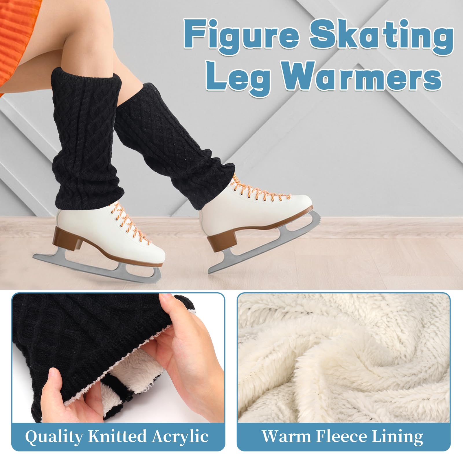 Juego de 2 calentadores de piernas, guantes y diadema para patinaje artístico, cremallera, forro polar, calentadores de piernas, calcetines para patinaje sobre hielo