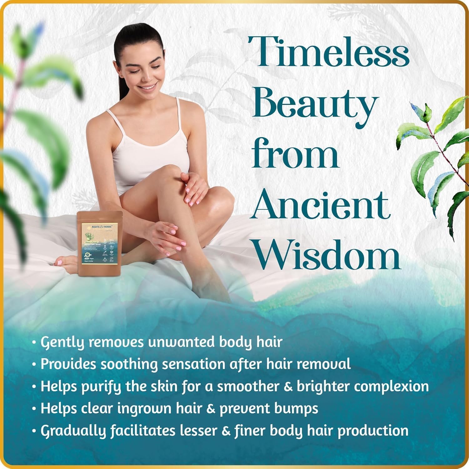 Roots and Herbs Neem - Maschera per depilazione al finocchio, per donne e uomini, gambe, ascelle, petto, con erbe ayurvediche per tutti i tipi di pelle, 470 ml (confezione da 1)