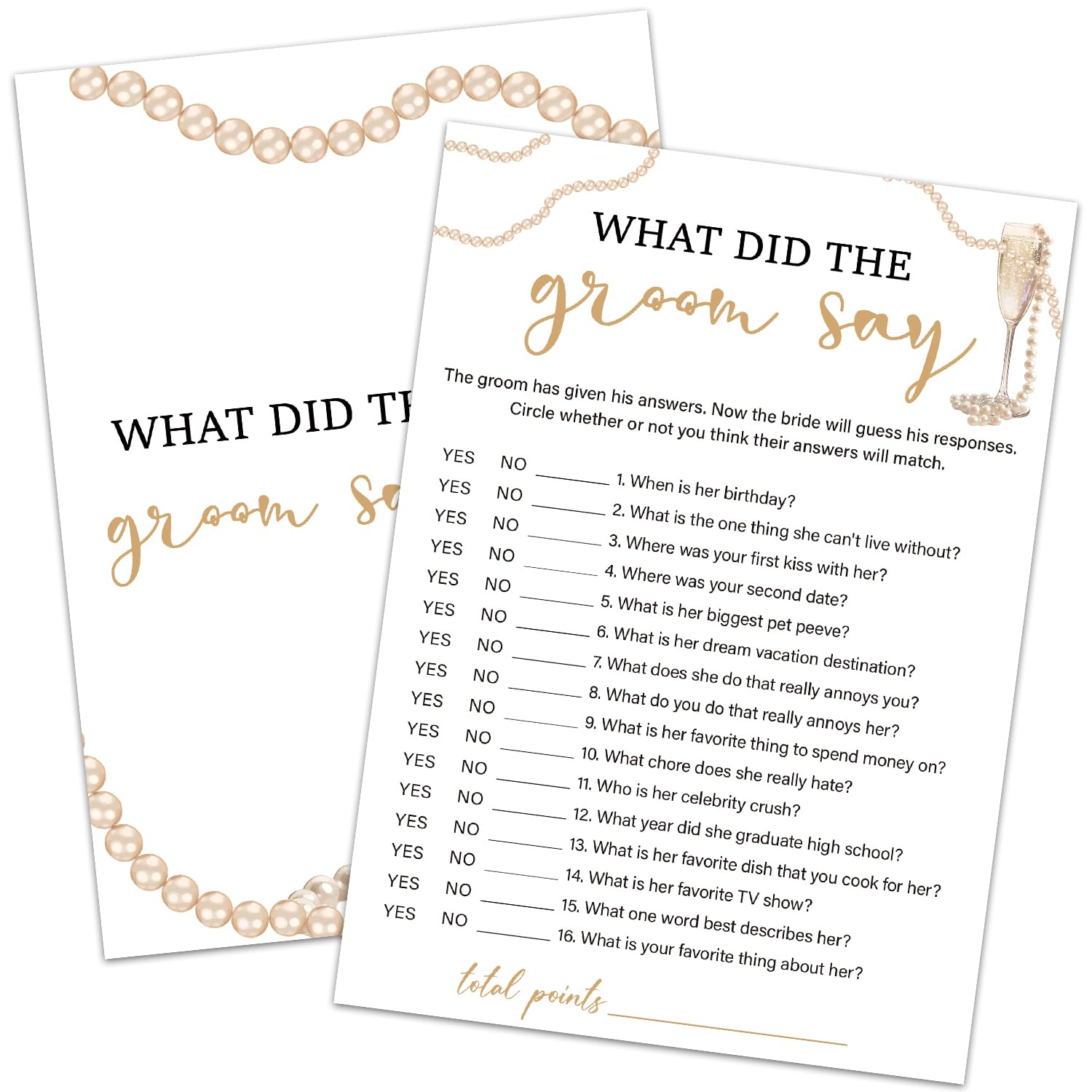 HQLOW Bridal Games for Showers, Bridal Shower Games 30 Guests - What Did the Groom Say Game for Engagement Wedding Party, Wedding Shower Games(Gold Champagne) -015