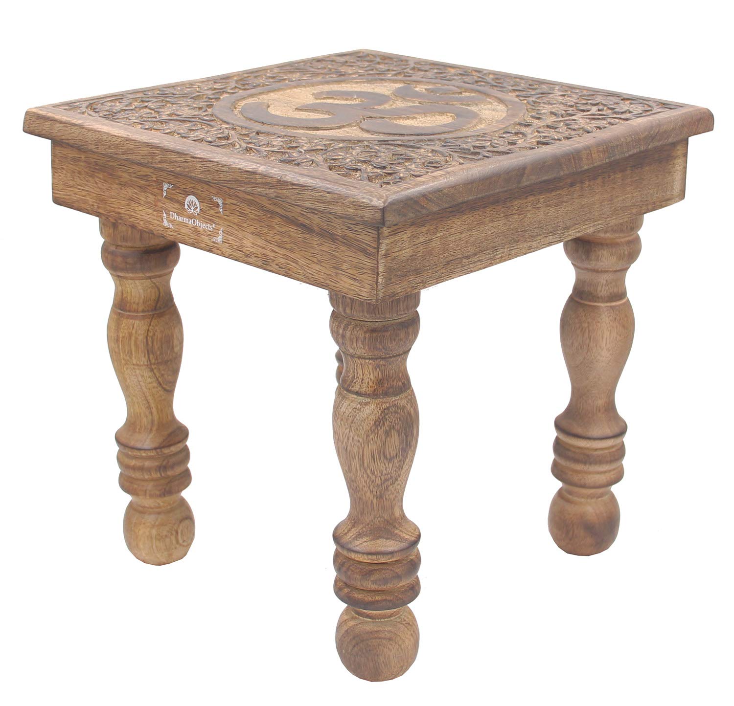 DharmaObjectsSolid Mango Wood Hand Carved Prayer Puja Shrine Altar Meditation Table (OM)