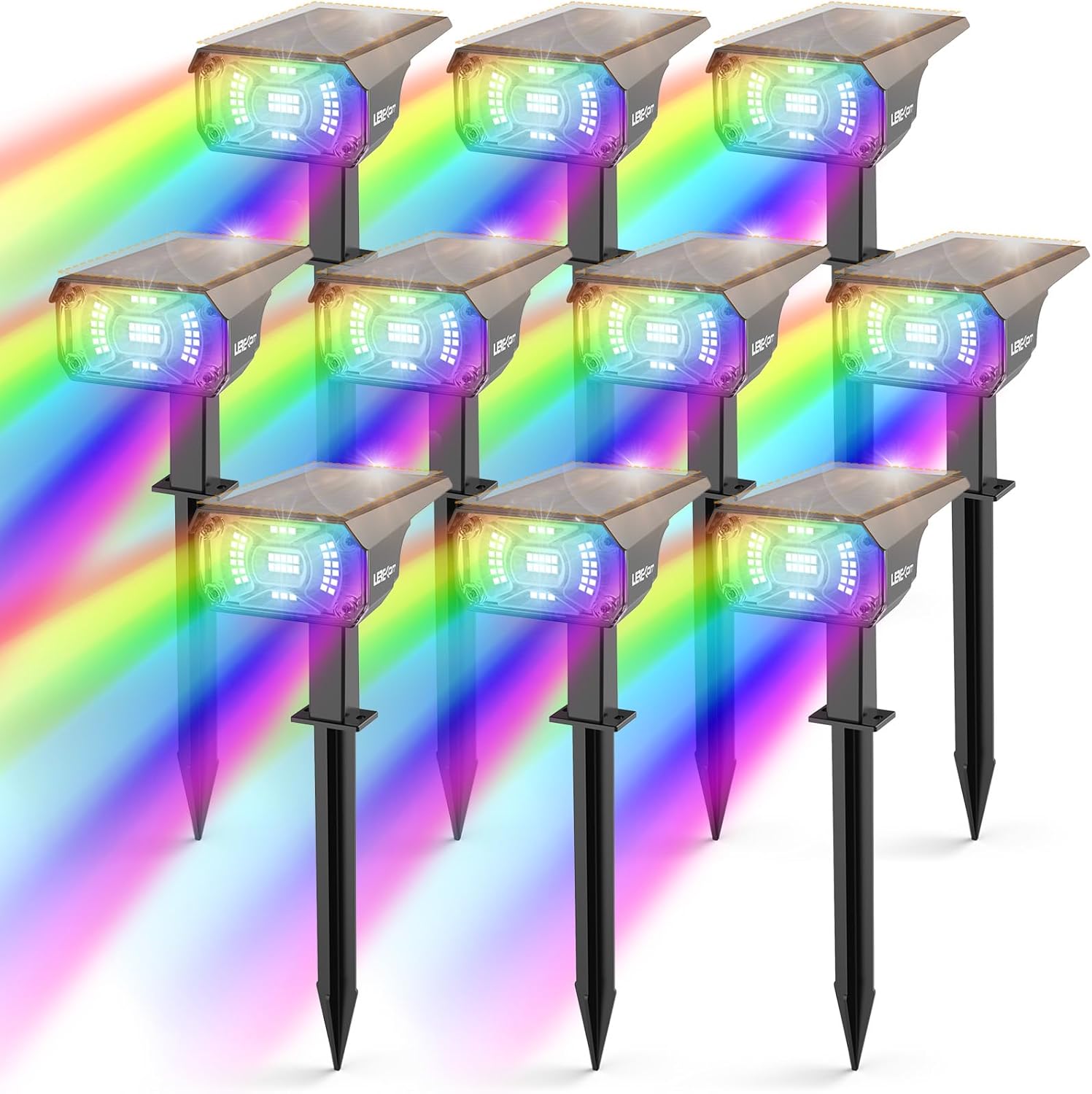 Solar Spot Lights Outdoor Color Changing, IP65 Garden Lights Solar Powered Waterproof with 9 Light Modes, Colored Landscape Lighting Auto On/Off, for Garden Pool Area Pond Yard, 10 Pack 10 Pack Multicolor