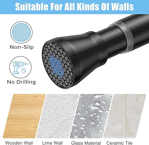 Miniatura 3 de 2 unidades de varillas de tensión negras para ventanas de 28 a 48 pulgadas, barra de cortina ajustable de 78" de diámetro, varilla de tensión de