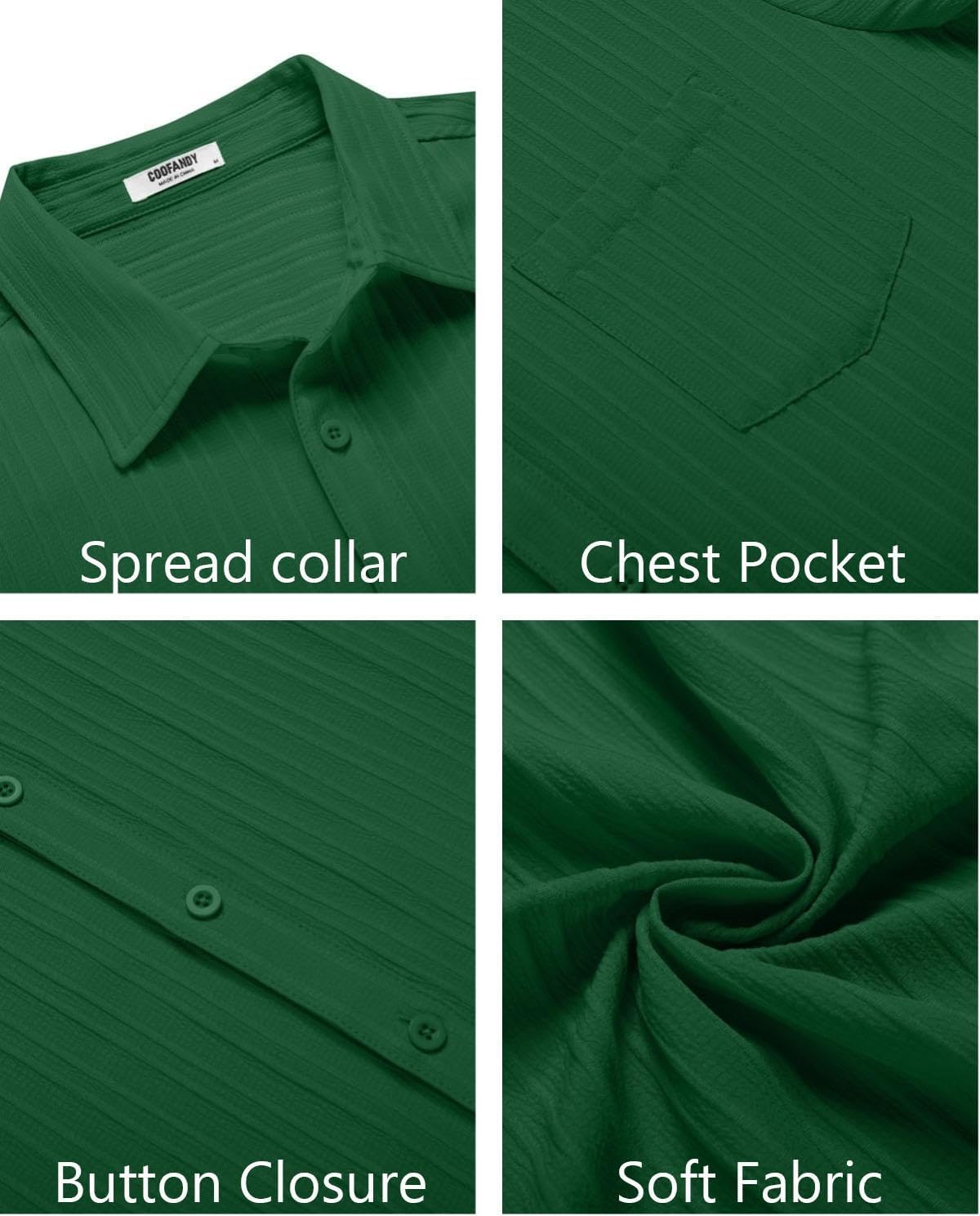 COOFANDY Men's Casual Button Down Shirts Short Sleeve Textured Summer Beach Shirt with Pocket - Image 5