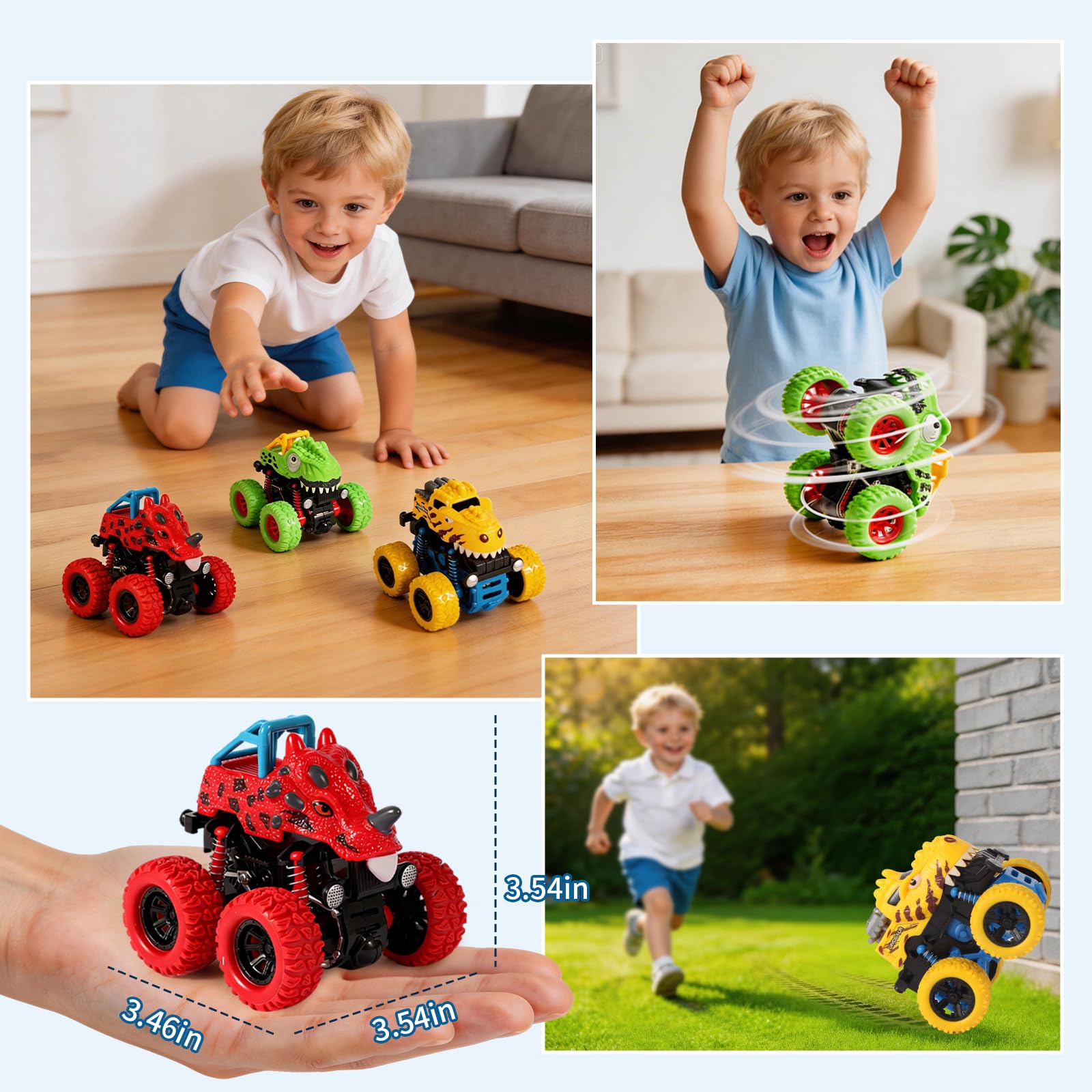 Dinosaur Monster Trucks - 3 Pack for Kids -6