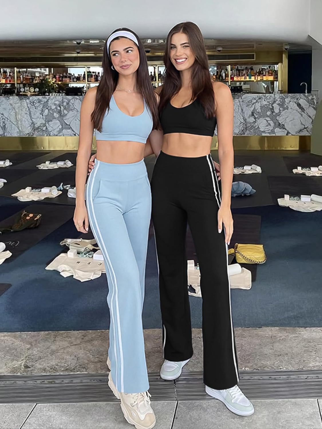 Wide Leg Track Pants Women, High Waisted Loose Yoga Sweatpants with Pockets, Contrast Trim Workout Trousers - Image 4