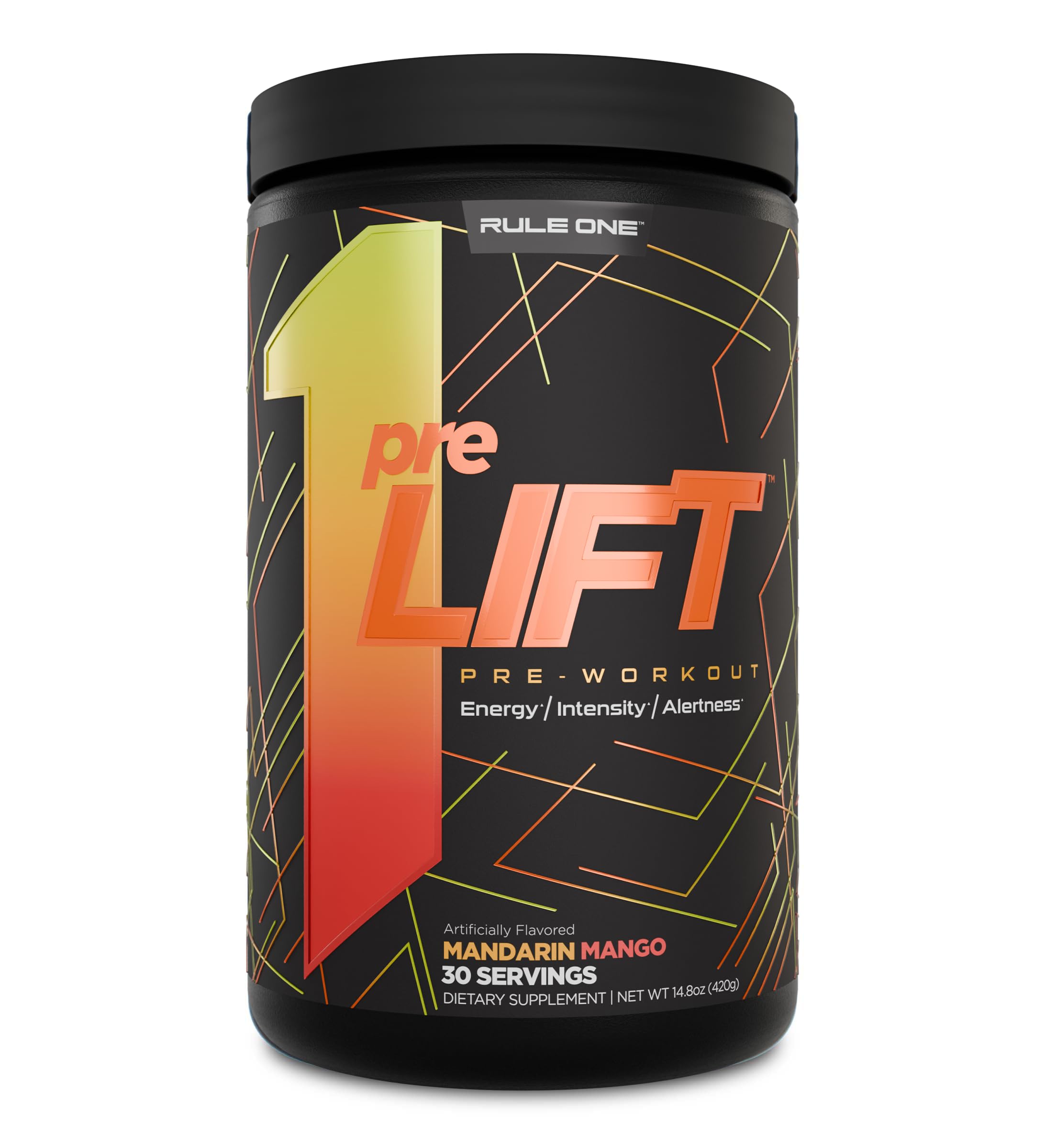 Rule 1 preLIFT Pre-Workout - 6g Citrulline, 3.2g Beta Alanine, 3 Caffeine Sources + 20 Others for Energy, Alertness, & Endurance (30 Servings, Mandarin Mango)