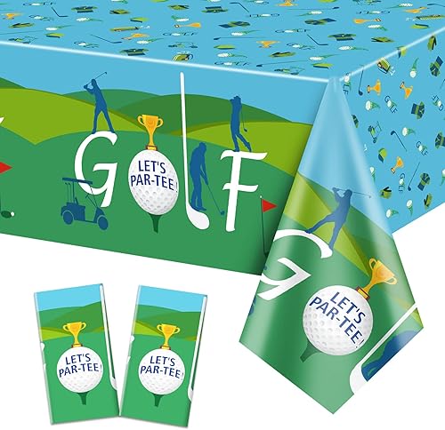 QUERICKY Paquete de 2 manteles de fiesta de golf 51 x 87 pulgadas rectangulares desechables de plástico para decoración de fiestas temáticas de golf