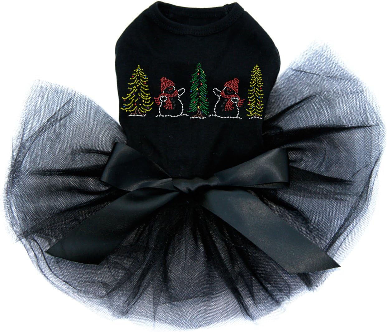 Two Snowmen in Trees - Bling Rhinestone Christmas Dog Tutu Dress, XXS Black