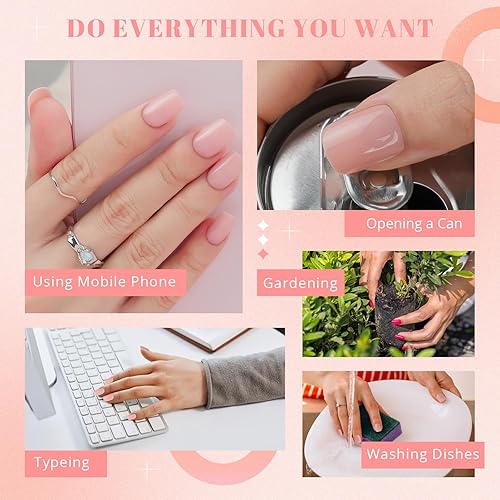 Miniatura 7 de Uñas postizas cortas a presión color nude, uñas postizas cuadradas brillantes naturales con pegamento, uñas postizas acrílicas reutilizables, uñas