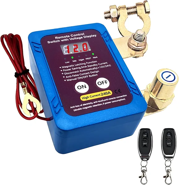 Kill Switch for Car, 12V 240A Remote Battery Disconnect Switch with LED Voltage Display Car Kill Switch Anti-Theft Killswitch for Car