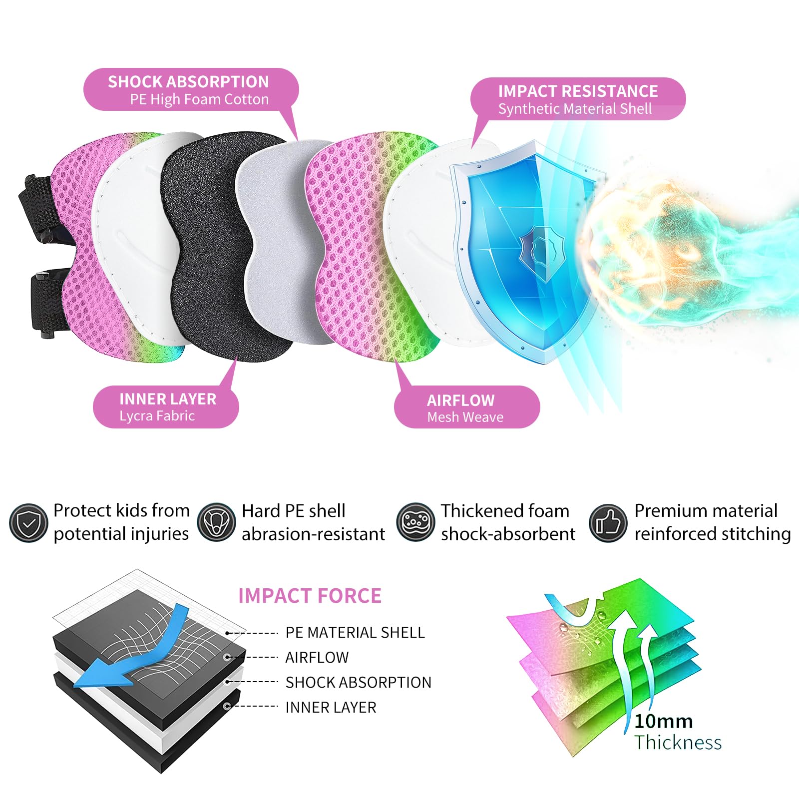 Almohadillas para monopatín para niños, jóvenes, adultos, coderas y muñequeras, equipo de protección, correas dobles fuertes y clips ajustables de fácil fijación para patineta, patinaje,