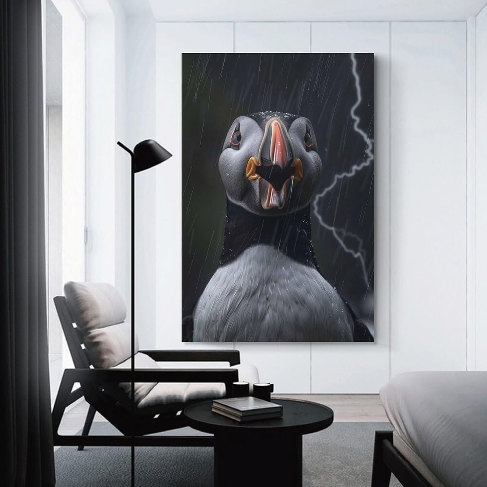 Junmoney Canvas Wall Art Atlantic Puffin Lightning, 20x30inch(50x75cm), for Corridors, Hallways Or Apartment Entries, Decorative Canvas Styling for Entry Areas
