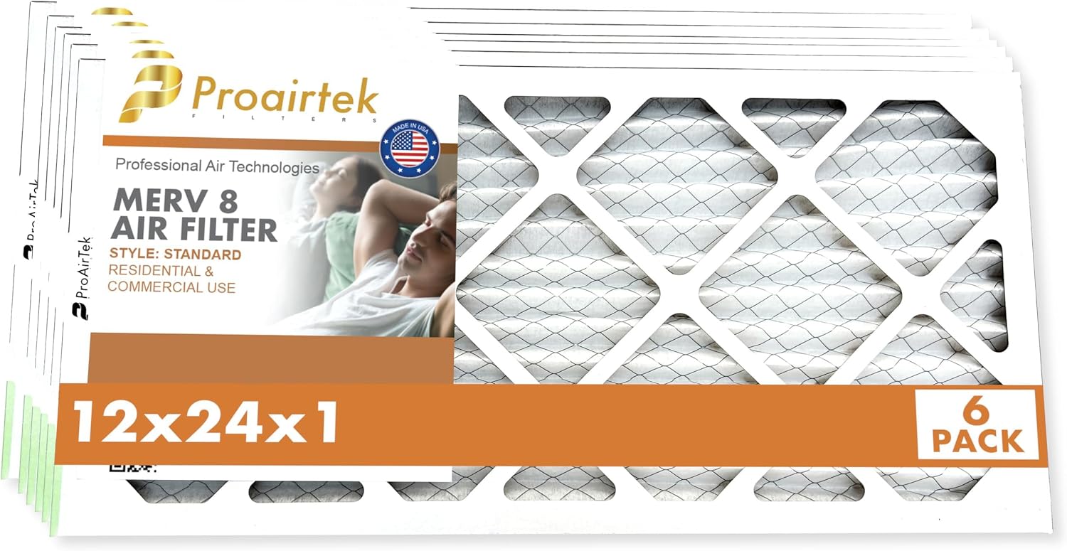 Proairtek AF12241M08SWH Model 12x24x1 Air Filter, MERV 8; Ideal for Anyone Wanting Crisp Air in Their Home