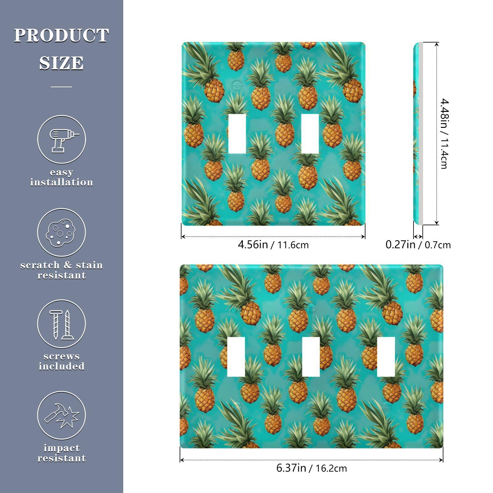 Light Switch Cover Pineapple Wall Plates for Electrical Outlets 3 Gang 202a8480