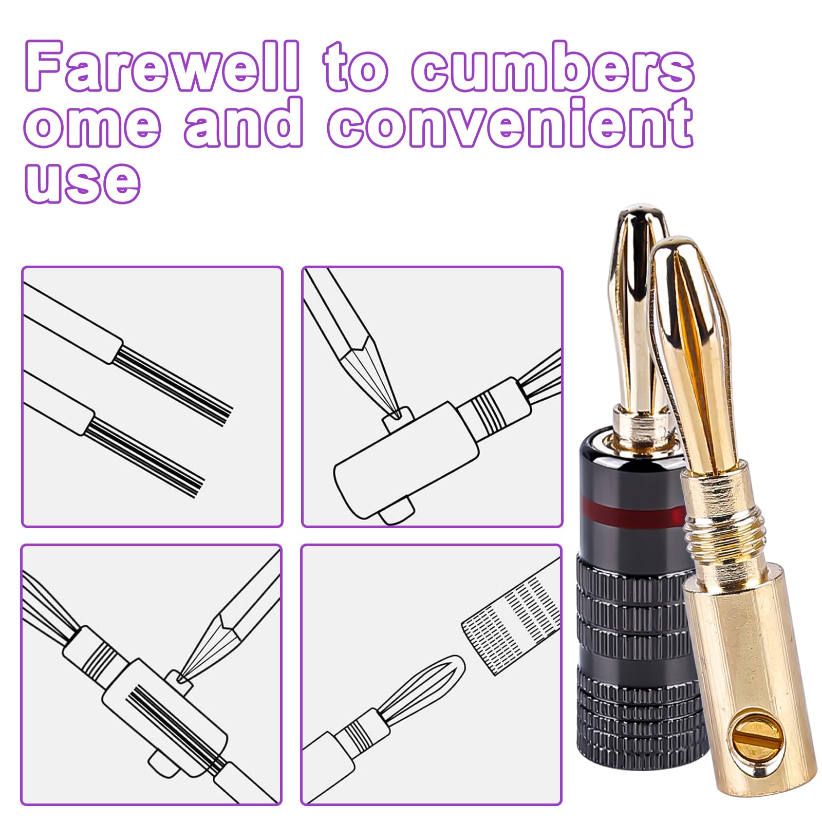 Vegena 20 Pièces Fiche Banane, Fiches Bananes Plaquées, 4mm Banane Connecteur, Connecteurs Banane Pour Câble Enceinte Câble De Haut-Parleur Amplificateur Récepteur Av