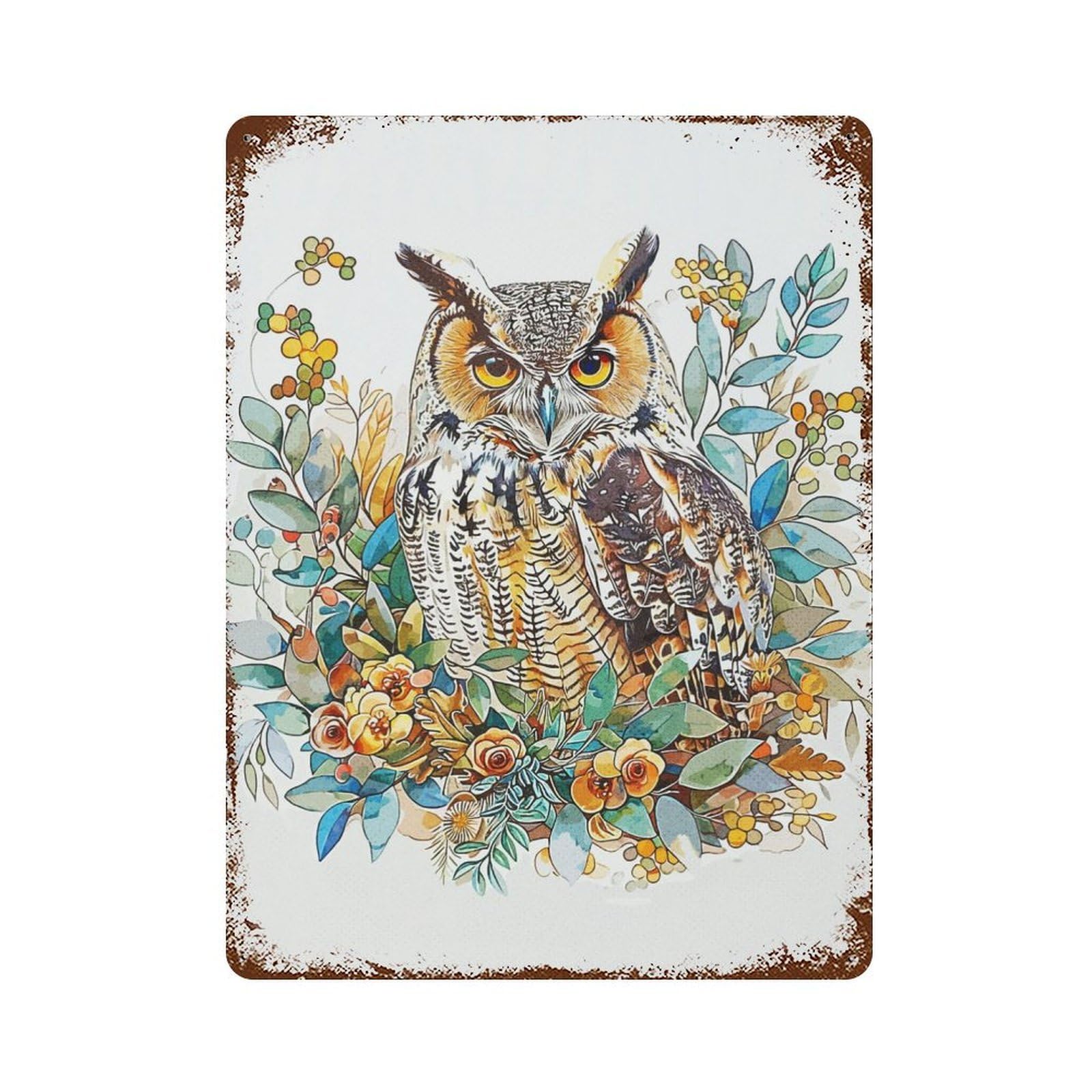 Nature Minimalist Owl Decorative Tin Sign 15.7"x11.8", for Farmhouse, Kitchen And Entryway Decor, Shabby Chic Decor