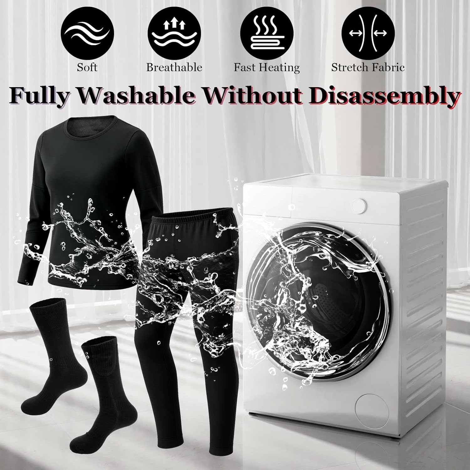 Cutecrop Heated Thermal Underwear and Socks Set USB Heated Thermals Top Pants Set Winter Outdoor