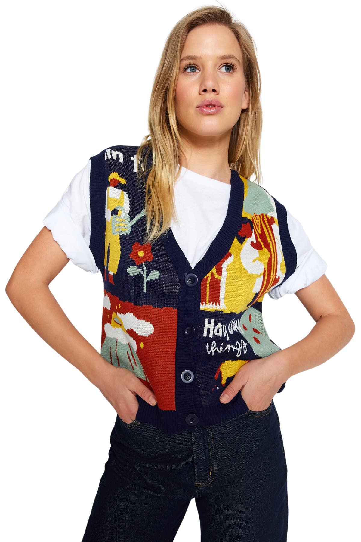 Trendyol Women Regular fit Basic Crew Neck Knitwear Cardigan