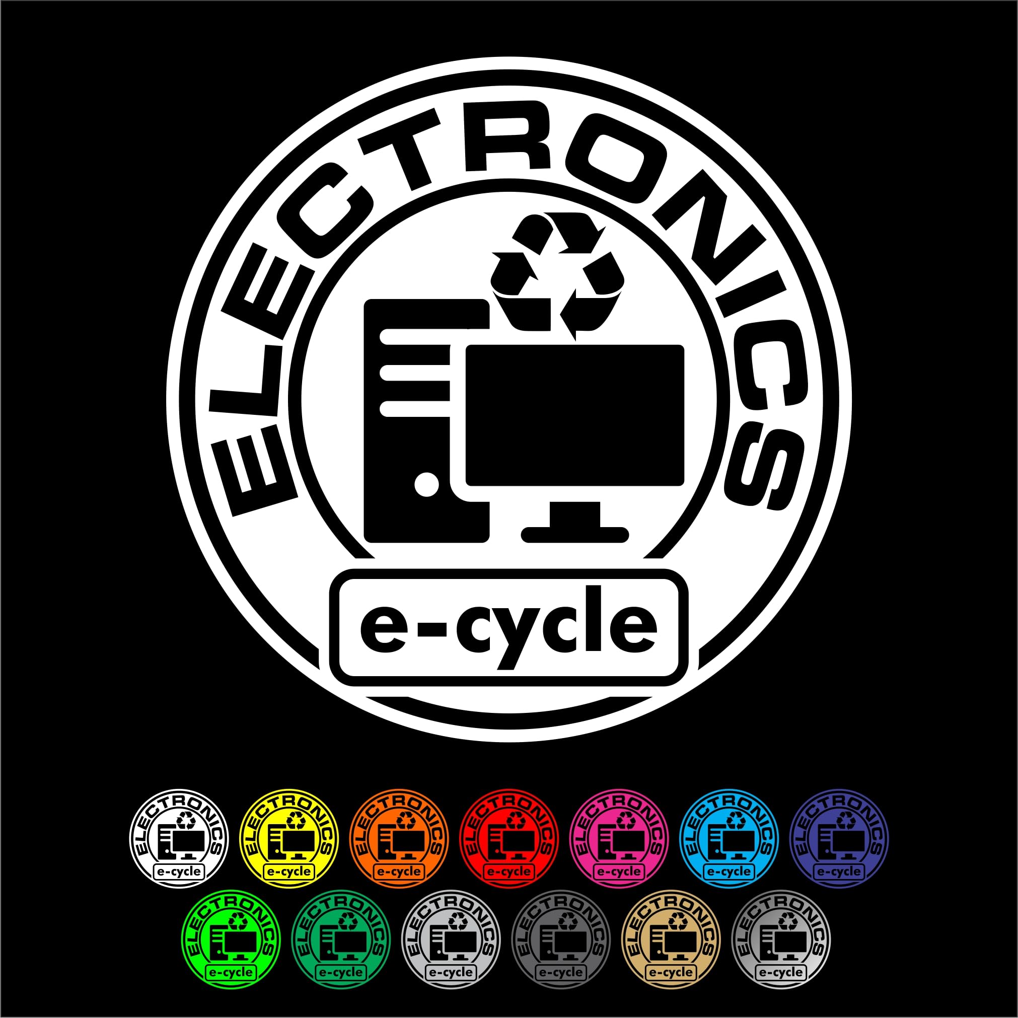 Electronics Recycling Decal Sticker - e-Cycle Recycle Home Office Use - Multiple Sizes and Colors - Die Cut