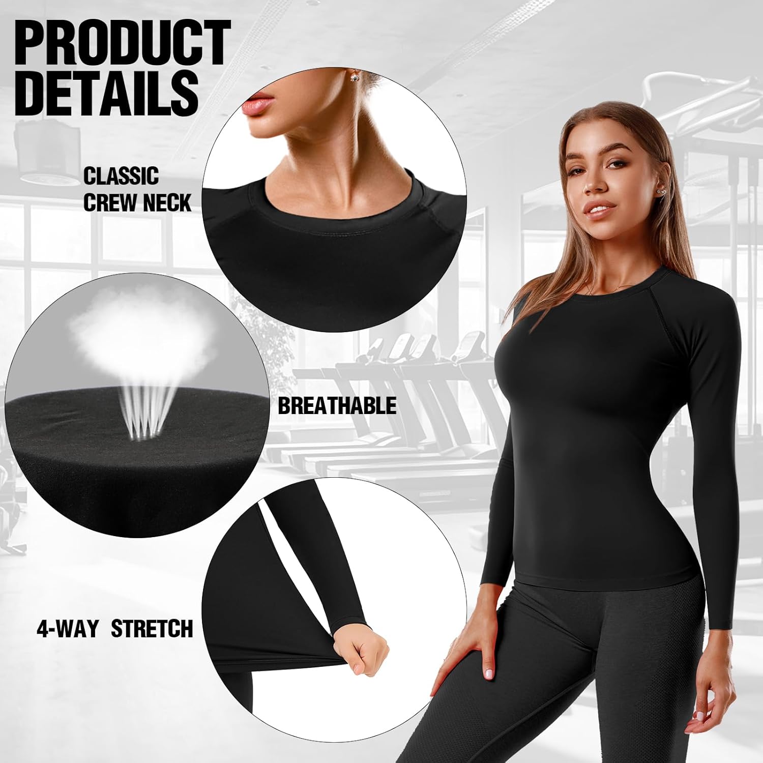 5 Pack Women's Compression Shirt Long Sleeve Workout Shirts Quick Dry Fitted Athletic Tops Gym Yoga Running - Image 6