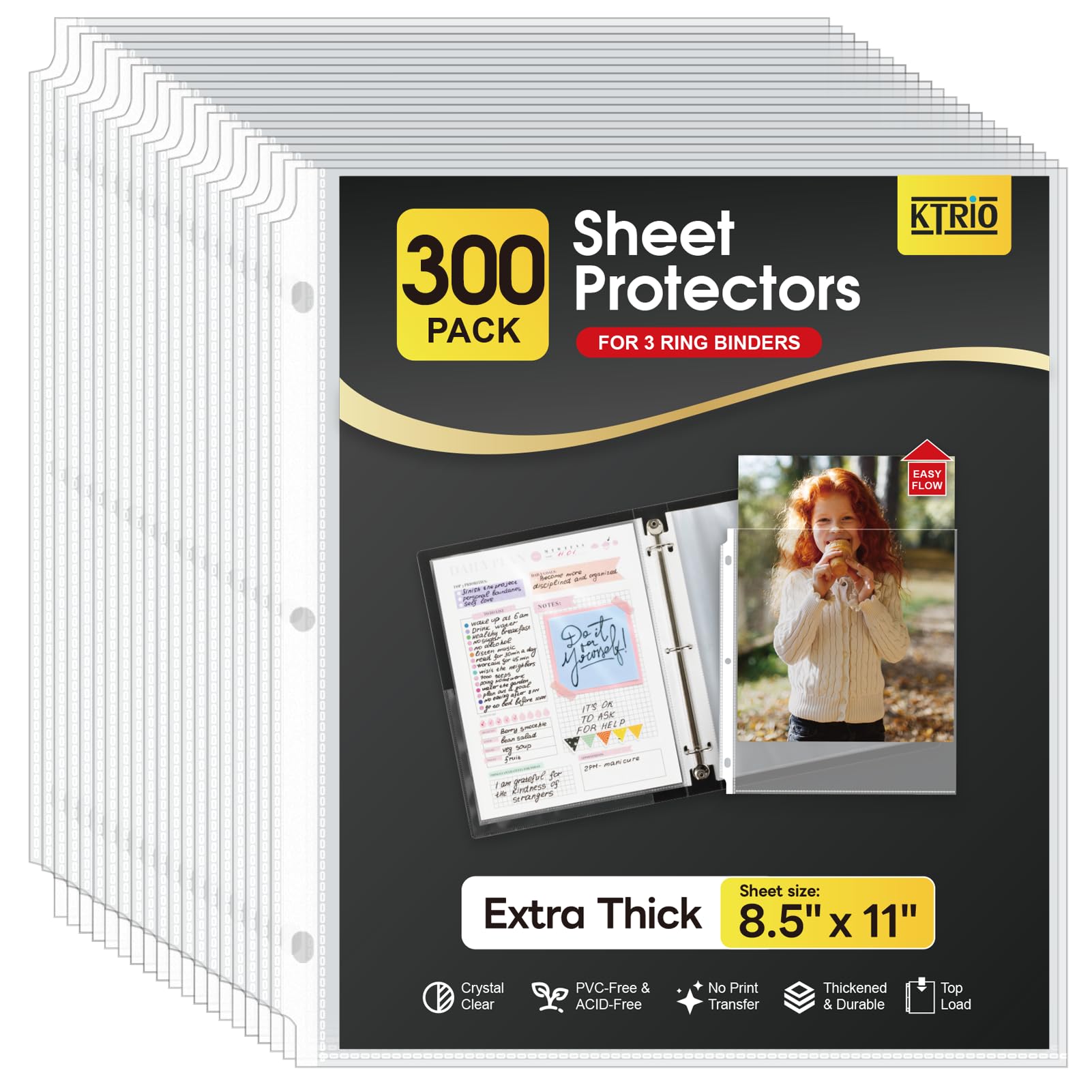 KTRIO Heavyduty Sheet Protectors 8.5 x 11 inch, Clear Page Protector for 3 Ring Binder, Plastic Sleeves for Binders, Top Loading Paper Sheets Document
