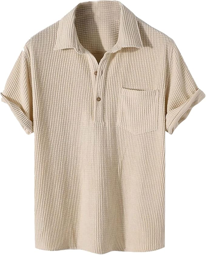Casual Waffle Henley Shirt Short Sleeve 