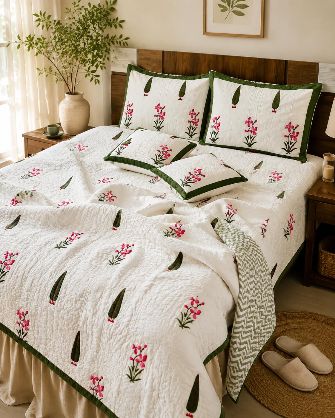 Pure Cotton Quilted Reversible Bedcover King Size 90 x 108 Inches | Soft Breathable Bedspread for Double Bed | Lightweight All Season Bedding | Durable Stitched Cover, Off White-picture-20