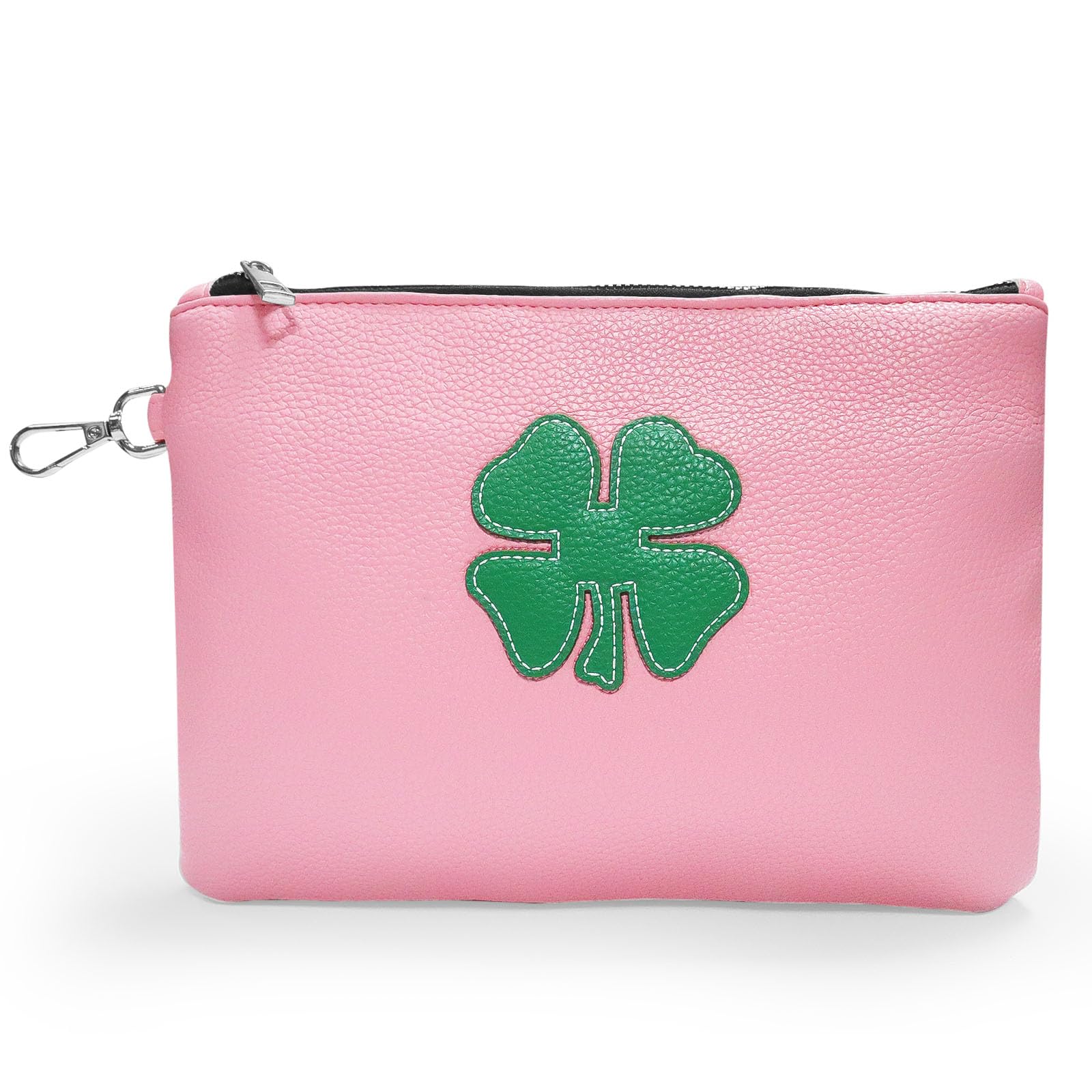 FINGER TEN Golf Tee Bag Pouch Women Men Leather Valuables Pack Clover, Zippered Pocket Hook Gear Clip Hook to Bag, Golf Tees Ball Accessory Organizer