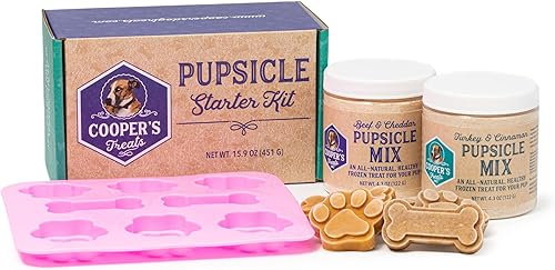 Cooper's Treats Pupsicle - Kit de iniciación - Mezcla de golosinas para perros congelada fácil y casera (contiene dos frascos de mezcla de golosinas