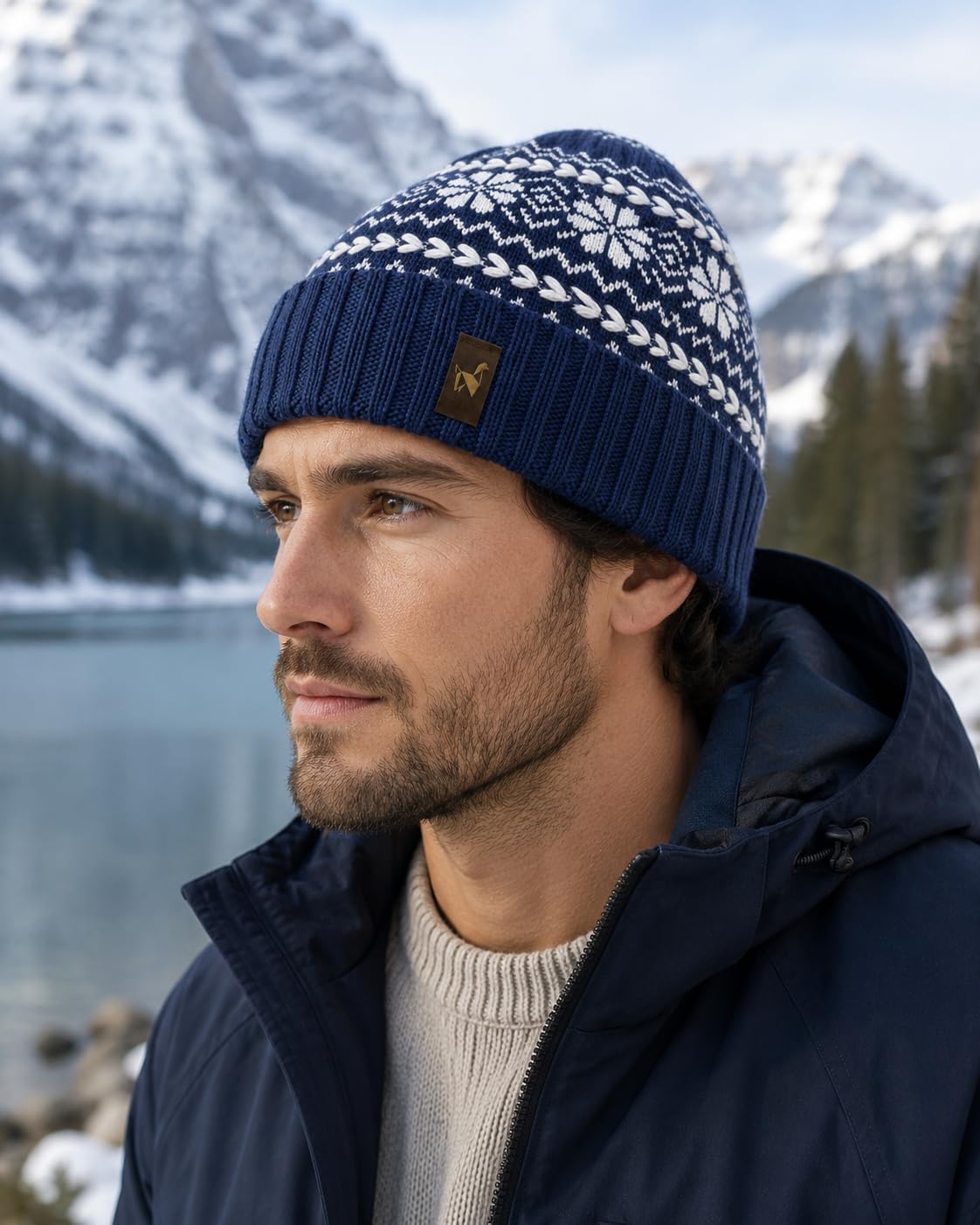 Gorro unisex de alpaca, 100% lana de alpaca, patrón geométrico o monocolor, suave, cálido y transpirable, para hombre y mujer