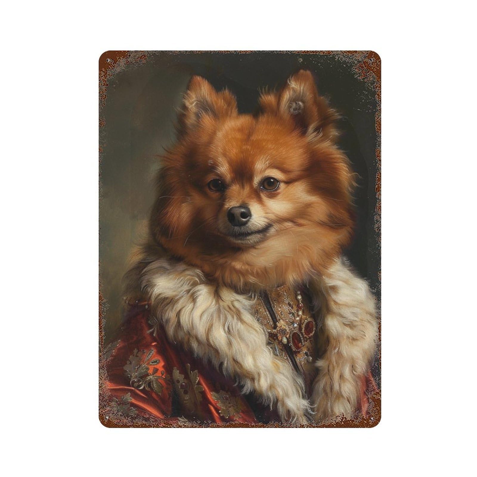 Distressed Metal Wall Sign with Royal Pomeranian Portrait-1 Design 15.7"x11.8", for Garage, Bar And Workshop Decor, Vintage Wall Decor