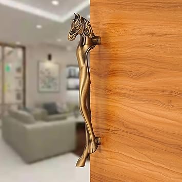 Kaizetech Aluminum Horse Shape Door Handles for Main Door (8 inches, Antique Finish) (Antique)