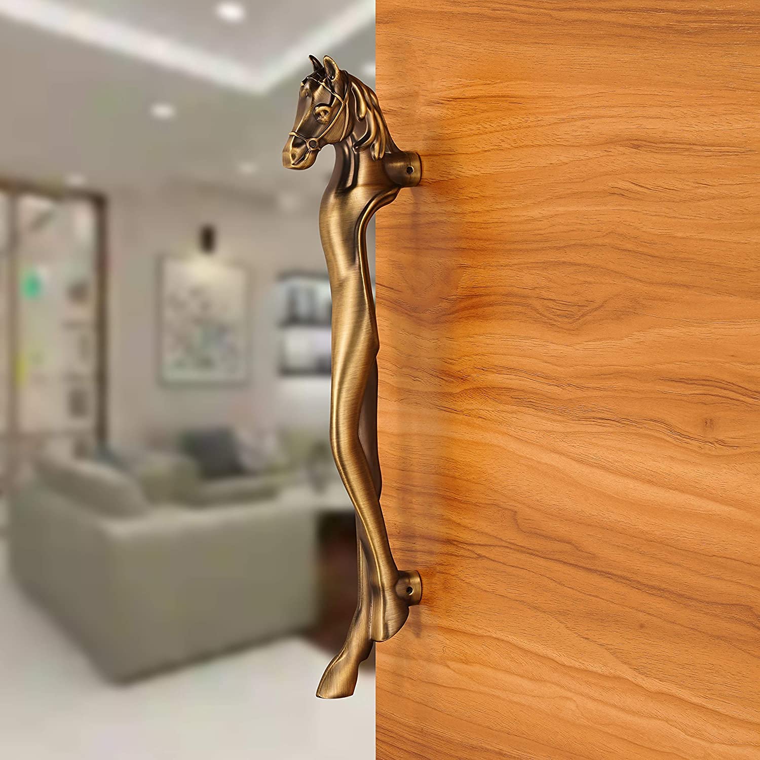 GLOXY ENTERPRISE Aluminum Horse Shape Main Door Handle Decorative Push & Pull Door Handle Knocker with Vintage Antique for Glass and Wooden Door - Gold - (Size - 10 inch) 240mm