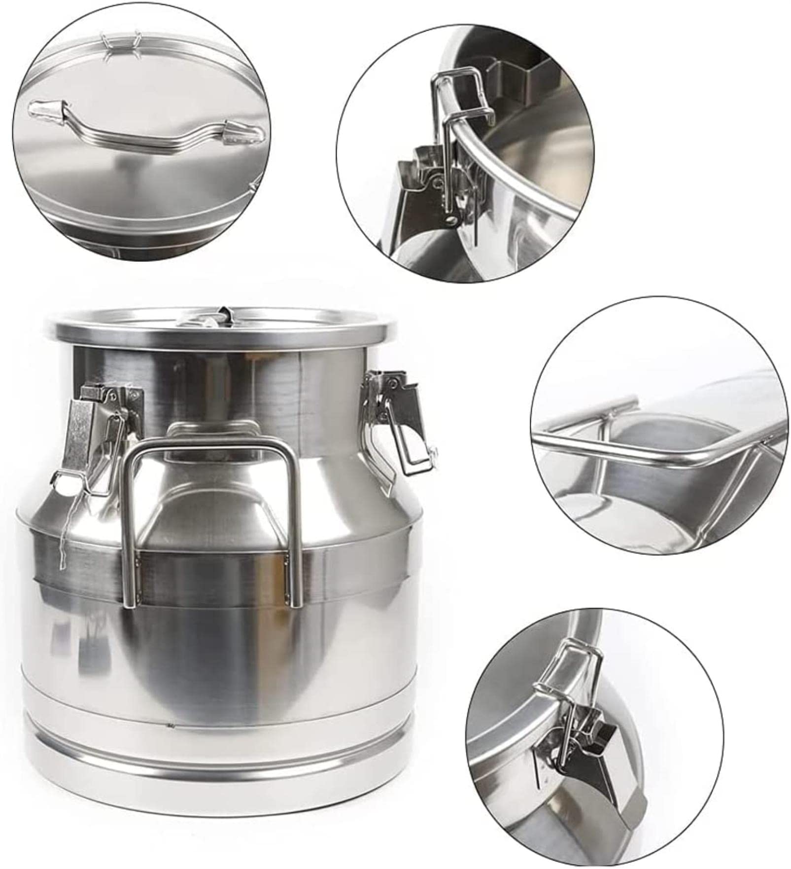 Bidon 18L En Acier Inox - Transport Lait, Vin, Soupe - Couvercle étanche Double Verrou - Cuve Sans Soudure