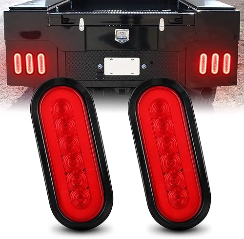 Miniatura 8 de 2 luces de freno traseras ovaladas de 6 pulgadas, color rojo, 6 LED, luces de freno traseras para remolque lateral, para camioneta, RV, camión, con