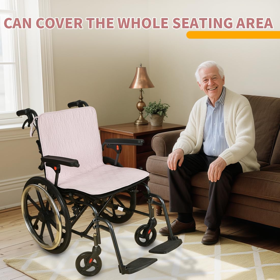 Highly Absorbent Incontinence Waterproof Pad for Wheelchairs - Cooling Sensation-Extra Large Washable & Reusable Seat Covers for Elderly- 34"X19" (Pink, 1 PC) image 2