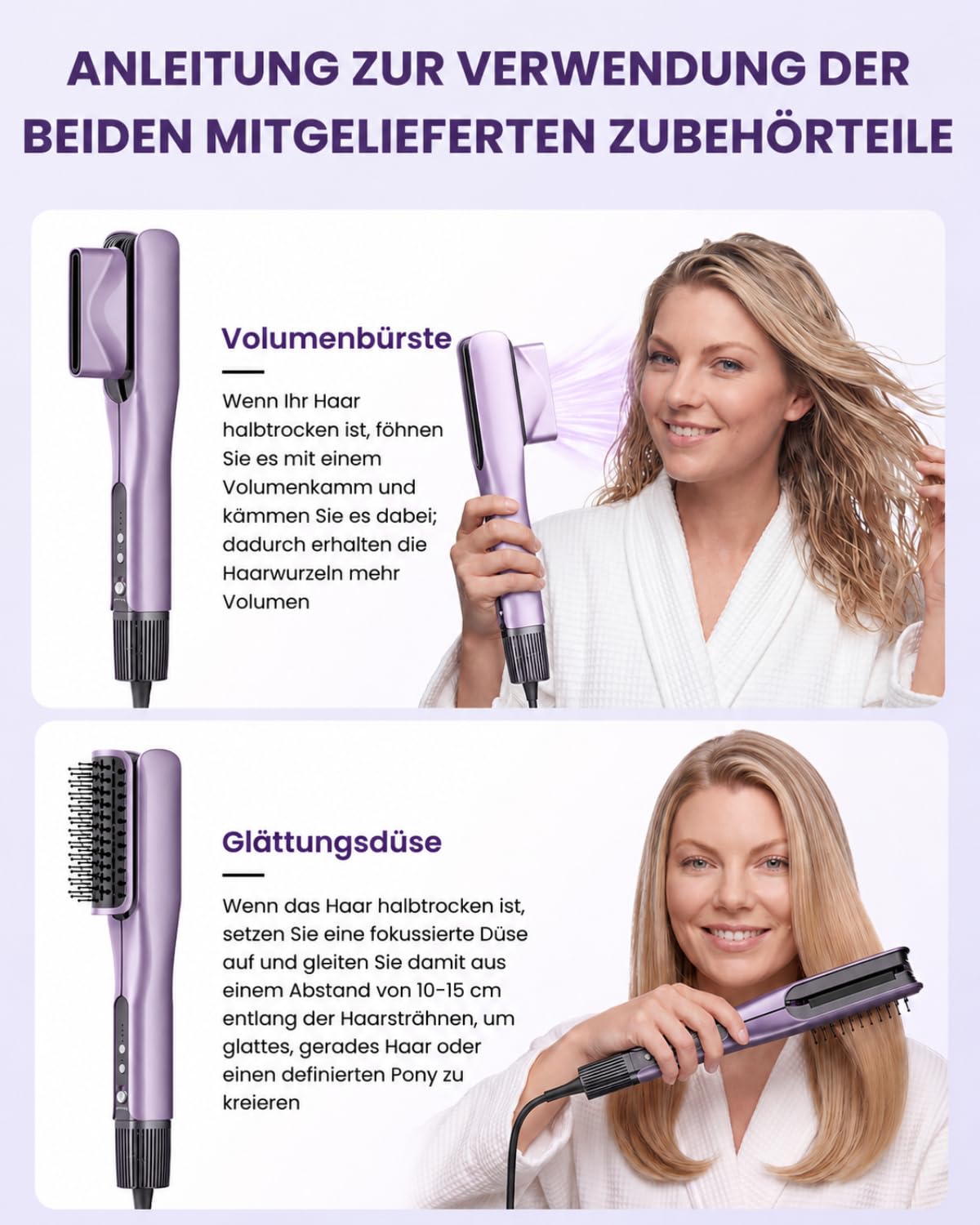 HITTIONA Air Haarglätter Föhn 3 in 1, Nass-zu-Trocken Glätteisen | mit Föhndüse & Volumenbürste, schnelles Trocknen, Glätten & Volumenstyling, 4 Temperaturmodi, Booster-Modus für Dickes Haar