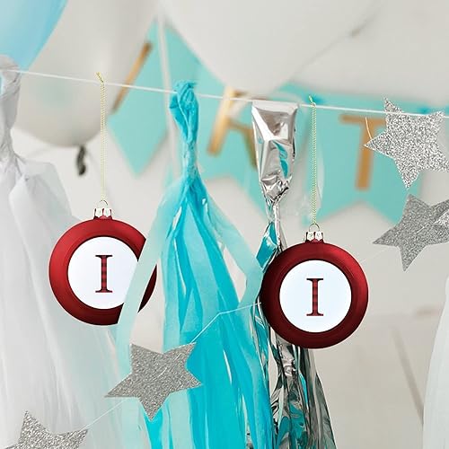 Miniatura 8 de Adorno de bola de Navidad con letra del alfabeto inglés, búfalo negro, rojo, a cuadros, monograma, letra I Merry Christmas, adornos de recuerdo,