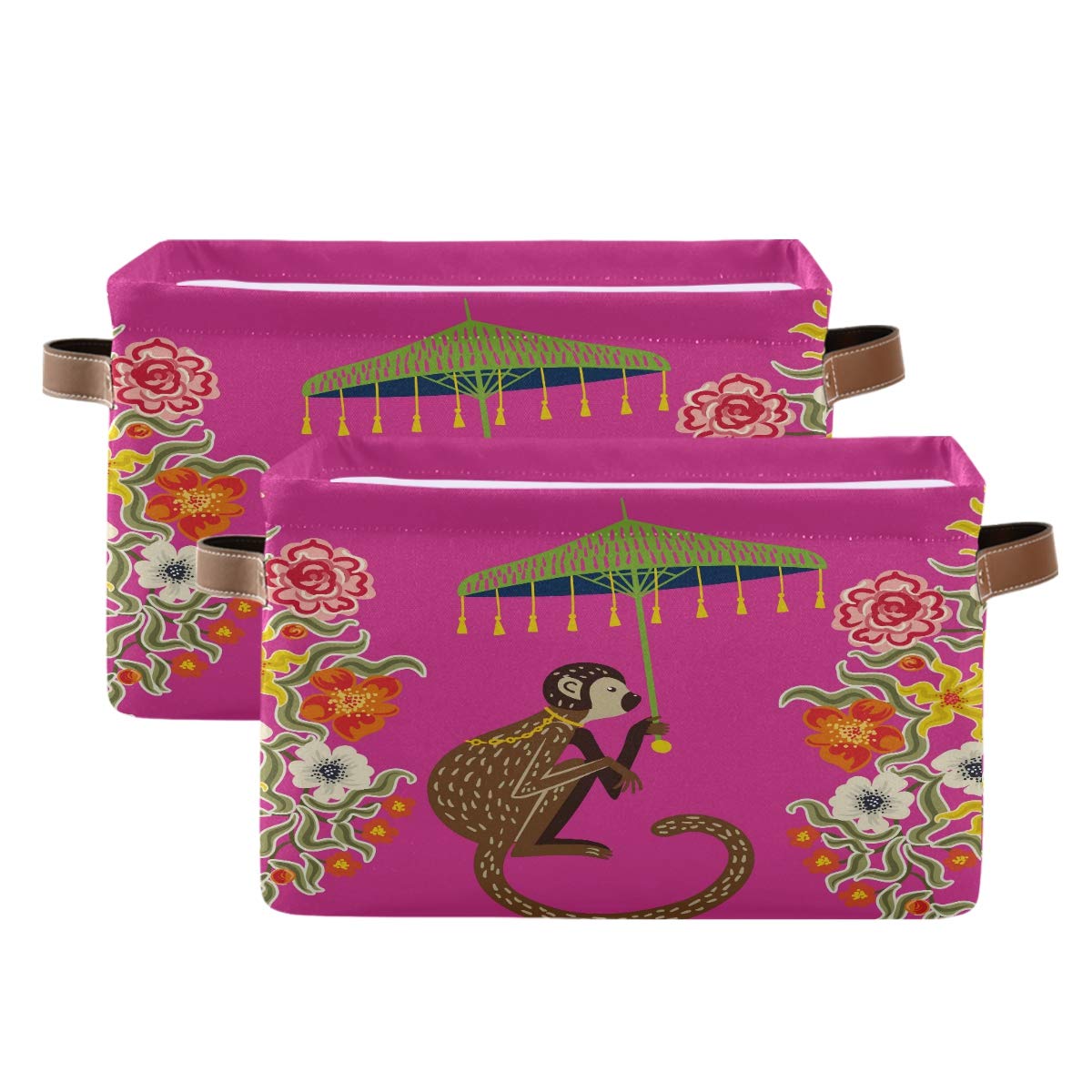 Storage Basket Cube Vintage Monkey Chinoiserie Umbrella Large Collapsible Toys Storage Box Bin Laundry Organizer for Closet Shelf Nursery Kids Bedroom