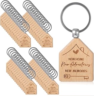 xozeooeu 60 Pcs Welcome Home Keychain Bulk, New Homeowner Gifts - Engraved Wooden House Shaped Keychains with Key Rings for Real Estate Agents, Clients, Family, and Customers