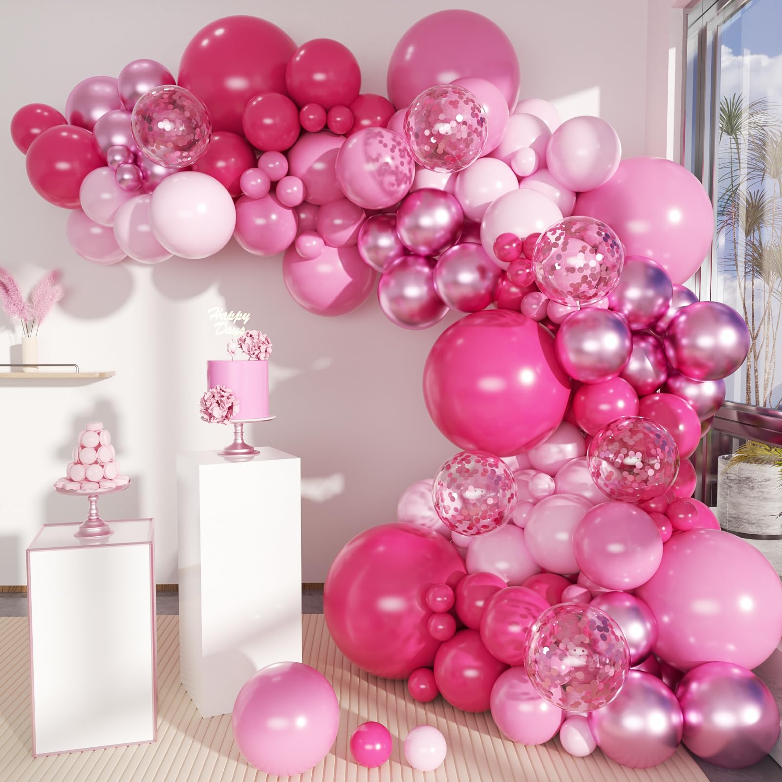 MEBAY Pink Balloon Arch Kit, 146 PCS Hot Pink Light Pastel Pink Metallic Balloons Garland with Confetti for Bridal Baby Shower Birthday Princess