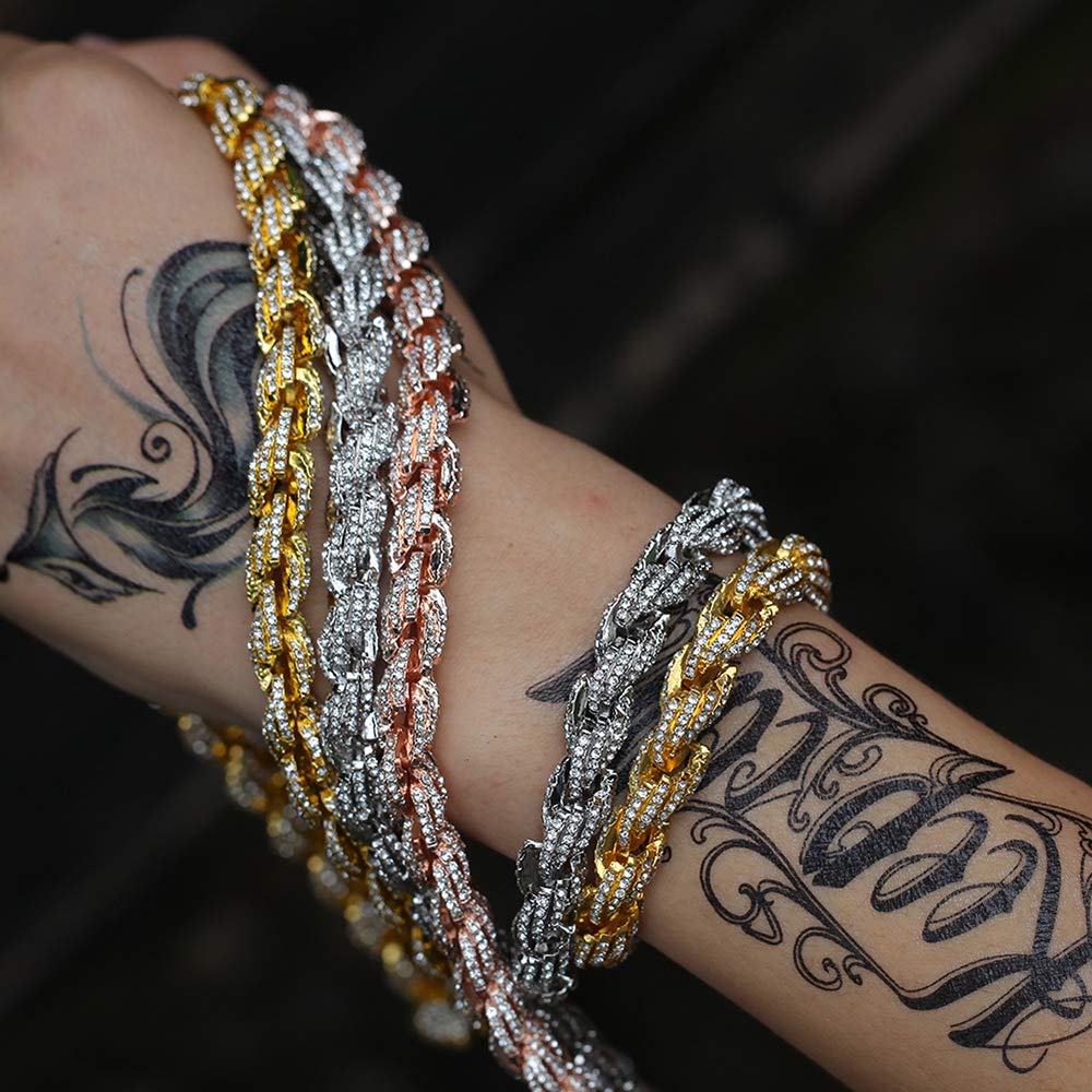 9 mm corda collana a catena Twist 18K placcato oro laboratorio diamante Iced Out pesante corda collana gioielli Hip Hop per gli uomini le donne