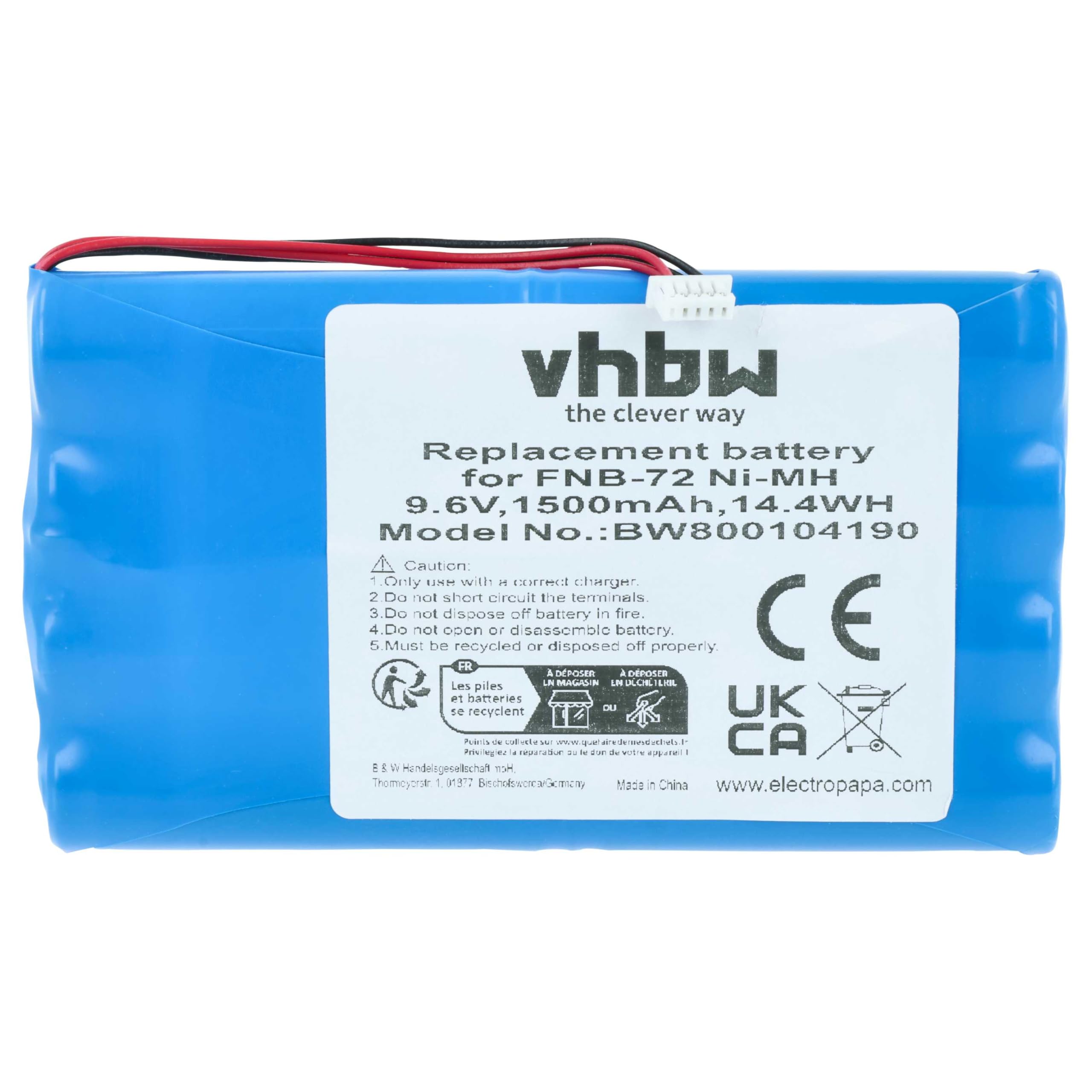 vhbw batteria compatibile con Yaesu FT817, FT-817ND, FT-817 radio (1500mAh, 9,6V, NiMH)