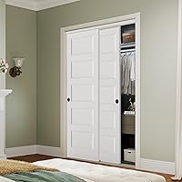 BARNSMITH 48x80 5-Panel Bypass Sliding Closet Door with Hardware Kit - White Primed, Paintable, Lightweight & Durable