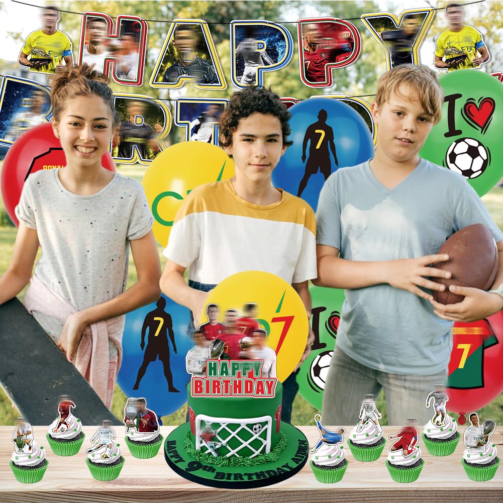 Calcio Festa di Compleanno, 30 pcs Decorazione di Compleanno dei Cartoni Animati - Bandiere, Palloncini, Decorazioni per Torte, Cupcake Topper Forniture per Feste