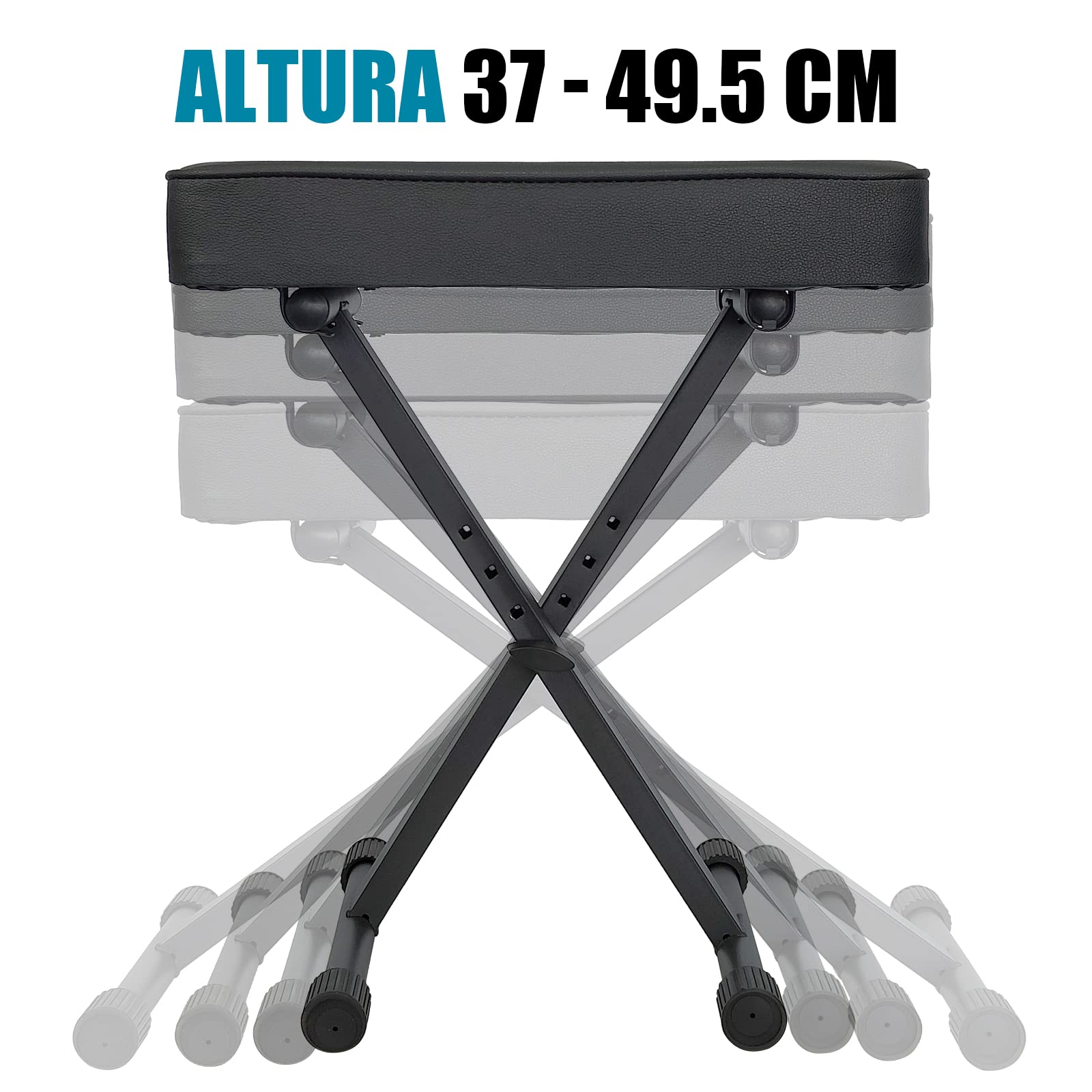 GLEAM Banco de Teclado Acolchado Estilo X Ajustable Altura Negro