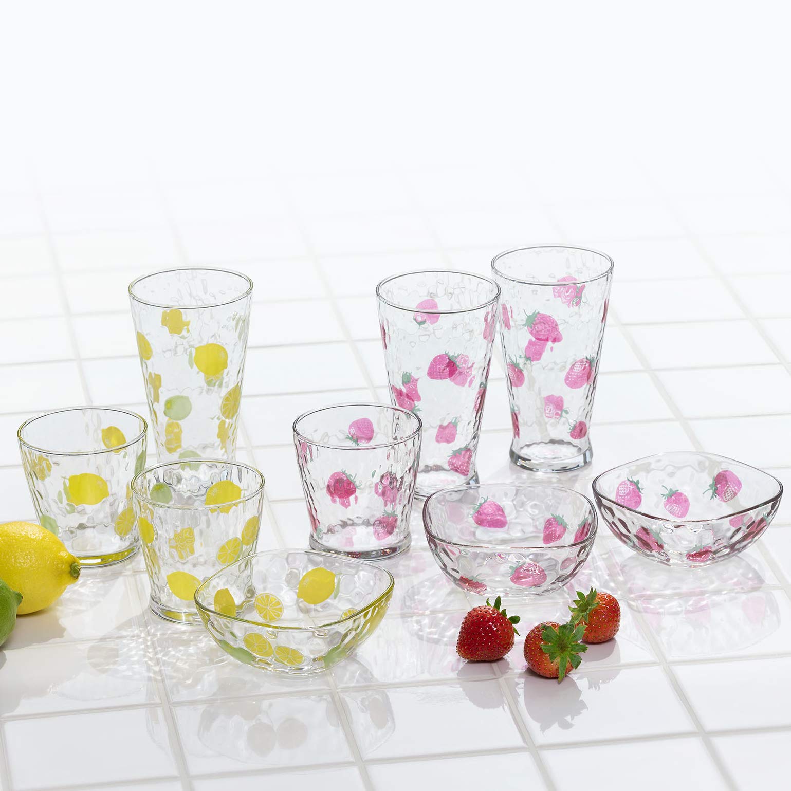 Aderia 6127 Glass Bowl, Square Bowl, Fruit Drop, Lemon, Yellow, 1 Box, Made in Japan