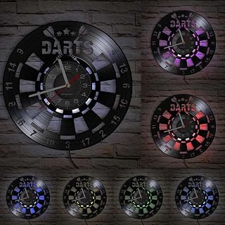 Darts Multi-Colors LED Vinyl Record Wall Clock for Man Cave Game Room Decor Retro Light Wall Clock Watch Battery Operated Silent Dart Board Pub Bar Darts Game Night Club Wall Sign 12''